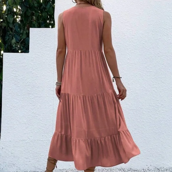 Tiered Sleeveless Maxi Dress in Dusty Rose - Picture 2 of 7